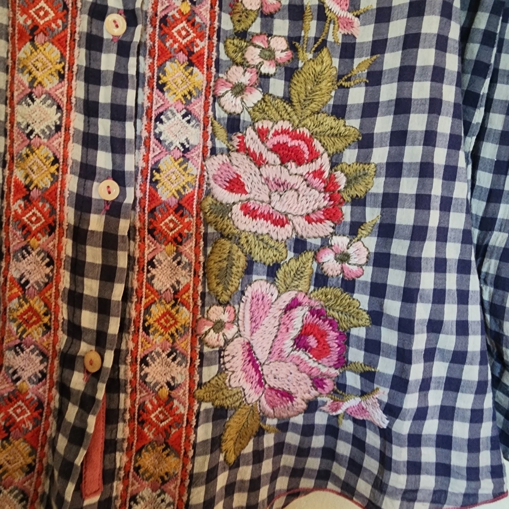 Johnny Was Workshop Gingham Plaid Embroidered Flo… - image 8